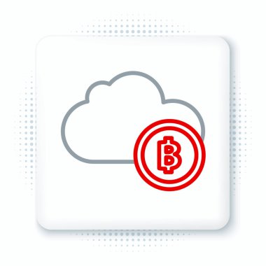 Beyaz arka planda izole edilmiş çizgi kripto para birimi bulut maden ikonu. Engelleme teknolojisi, bitcoin, dijital para piyasası, kripto para cüzdanı. Renkli taslak konsepti. Vektör.