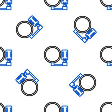 Hat Mikrofon simgesi beyaz arkaplandaki kusursuz deseni izole etti. Radyodaki mikrofondan. Sözcü işareti. Renkli taslak konsepti. Vektör.