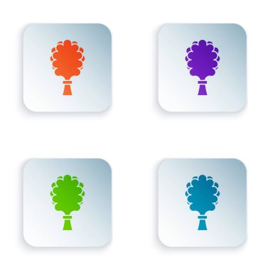 Renkli Sauna süpürgesi simgesi beyaz arkaplanda izole edildi. Huş dallarından süpürge, Rus buhar banyosu, sauna, çamaşırhane dalları. Kare düğmelere renkli simgeleri yerleştir. Vektör.