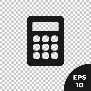 Siyah Hesap Makinesi simgesi şeffaf arkaplanda izole edildi. Muhasebe sembolü. İş hesaplamaları matematik eğitimi ve finans. Vektör.