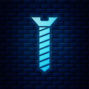 Parlayan neon metal vida ikonu tuğla duvar arka planında izole edilmiş. Vektör.