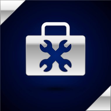 Gümüş Araç Kutusu simgesi koyu mavi arkaplanda izole edildi. Alet kutusu tabelası. Vektör.