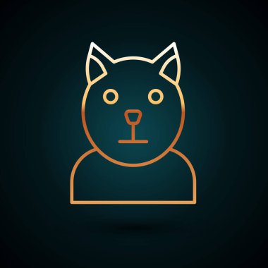 Koyu mavi arka planda altın çizgi kedi simgesi izole edildi. Hayvan sembolü. Vektör.
