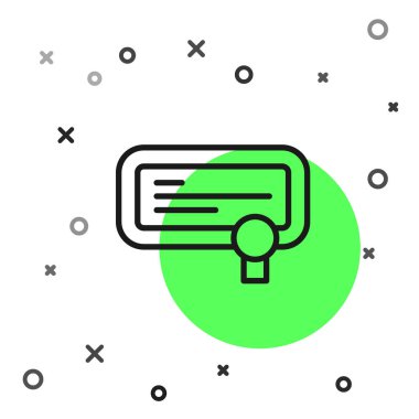 Beyaz arkaplanda siyah çizgi sertifika şablon simgesi izole edildi. Başarı, ödül, diploma, burs, diploma kavramları. Vektör.