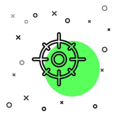 Siyah çizgi hedef spor simgesi beyaz arkaplanda izole edildi. Atış mesafesi ya da atış mesafesi için sayıları olan temiz bir hedef. Vektör.