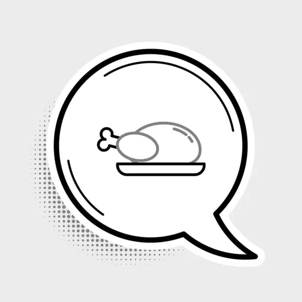 Línea Pavo Asado Pollo Icono Aislado Sobre Fondo Gris Concepto — Vector de stock