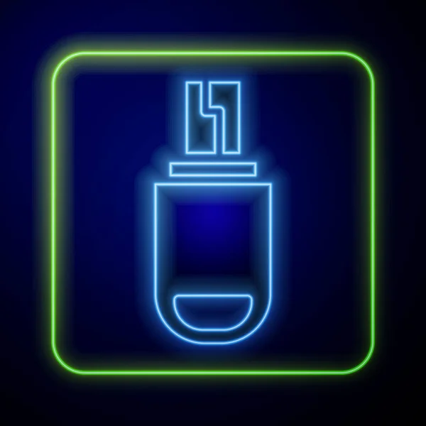Icona Flash Drive Usb Neon Luminoso Isolato Sfondo Blu Illustrazione — Vettoriale Stock