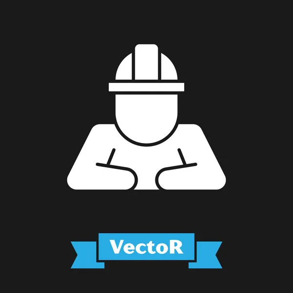 White Builder Symbol Isoliert Auf Schwarzem Hintergrund Bauarbeiter Vektor — Stockvektor