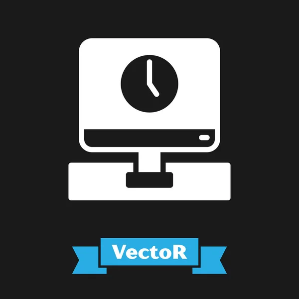 Weißes Computermonitor Zeitsymbol Isoliert Auf Schwarzem Hintergrund Elektronisches Gerät Frontansicht — Stockvektor