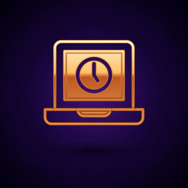 Icono Tiempo Gold Laptop Aislado Sobre Fondo Negro Computadora Portátil — Vector de stock