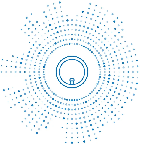 青いライン白い背景に分離自転車ホイールアイコン 自転車レースだ タイヤの空気 スポーツ用具 抽象円のランダムなドット ベクトル — ストックベクタ