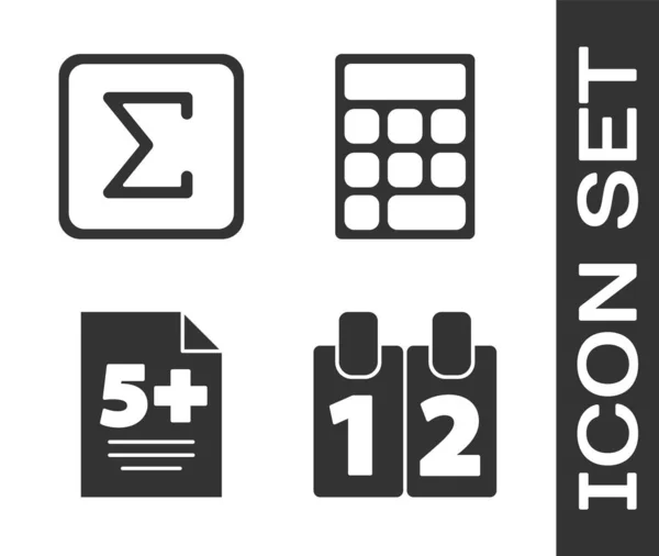 Set Kalender Sigma Symbool Test Examen Blad Calculator Pictogram Vector — Stockvector