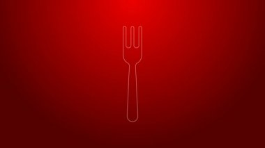 Yeşil çizgi Fork simgesi kırmızı arkaplanda izole edildi. Çatal bıçak sembolü. 4K Video hareketli grafik canlandırması