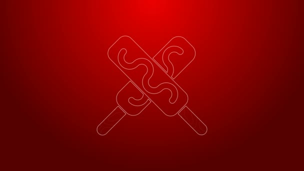 Green line Ice cream icon isolated on red background. Sweet symbol. 4K Video motion graphic animation — Stock Video