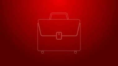 Kırmızı arkaplanda yeşil çizgi evrak çantası simgesi izole edildi. İş ilanı. İş portföyü. 4K Video hareketli grafik canlandırması