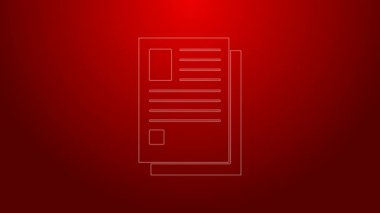 Kırmızı arkaplanda yeşil çizgi dosya simgesi izole edildi. Kontrol listesi simgesi. İş konsepti. 4K Video hareketli grafik canlandırması