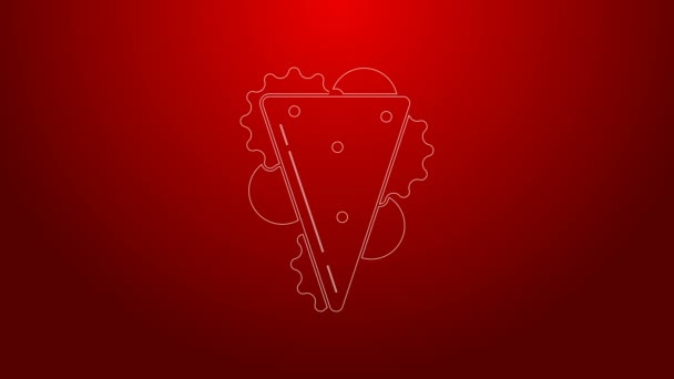 Green line Sandwich icon isolated on red background. Hamburger icon. Burger food symbol. Cheeseburger sign. Street fast food menu. 4K Video motion graphic animation — Stock Video