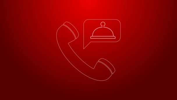 Green line Food ordering icon isolated on red background. Order by mobile phone. Restaurant food delivery concept. 4K Video motion graphic animation — Stock Video