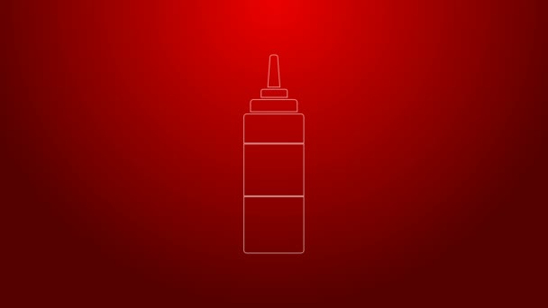 Green line Sauce bottle icon isolated on red background. Ketchup, mustard and mayonnaise bottles with sauce for fast food. 4K Video motion graphic animation — Stock Video