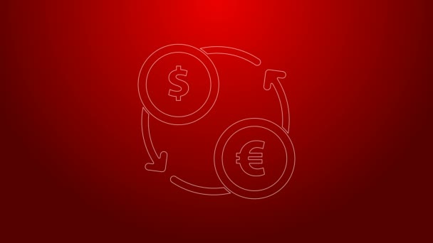 Green line Money exchange icon isolated on red background. Euro and Dollar cash transfer symbol. Banking currency sign. 4K Video motion graphic animation — Stock Video