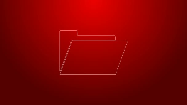 Línea verde Icono de la carpeta Documento aislado sobre fondo rojo. Símbolo de encuadernación contable. Dirección de contabilidad. Animación gráfica de vídeo 4K — Vídeos de Stock