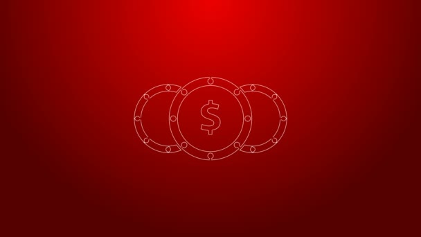 Zelená čára Peníze mince s ikonou symbolu dolaru izolované na červeném pozadí. Bankovní směnka. Hotovostní symbol. Grafická animace pohybu videa 4K — Stock video