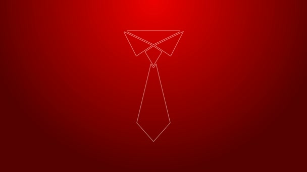 Zöld vonal Nyakkendő ikon elszigetelt piros háttérrel. Nyakkendő és nyakkendő szimbólum. 4K Videó mozgás grafikus animáció — Stock videók