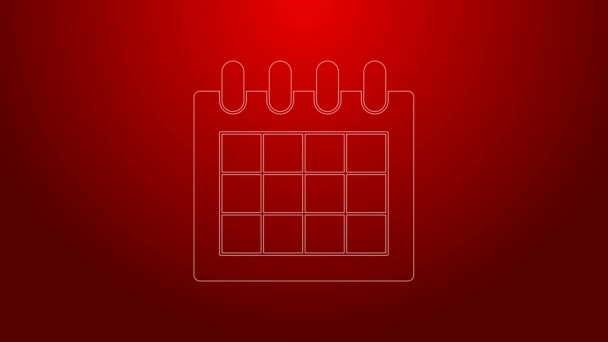 Green line Calendar icon isolated on red background. Event reminder symbol. 4K Video motion graphic animation — Stock Video