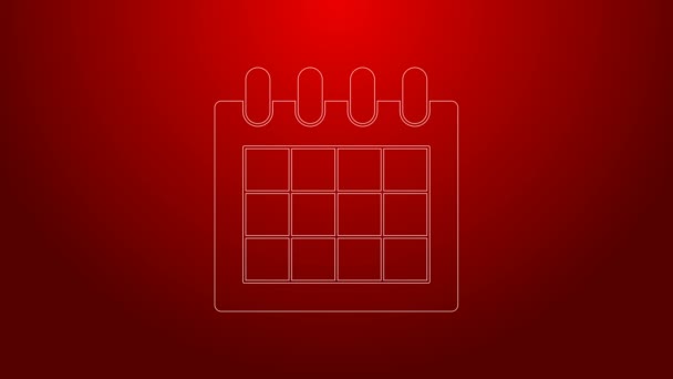 Icono de calendario de línea verde aislado sobre fondo rojo. Evento símbolo recordatorio. Animación gráfica de vídeo 4K — Vídeos de Stock