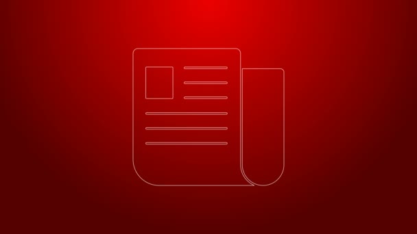 Green line File document icon isolated on red background. Checklist icon. Business concept. 4K Video motion graphic animation — Stock Video