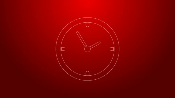 Ligne verte icône de l'horloge isolé sur fond rouge. Symbole temporel. Animation graphique de mouvement vidéo 4K — Video