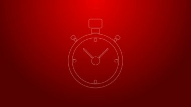 Yeşil çizgi Stopwatch simgesi kırmızı arkaplanda izole edildi. Zaman göstergesi. Kronometre işareti. 4K Video hareketli grafik canlandırması