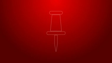 Yeşil çizgi İtme simgesi kırmızı arkaplanda izole edildi. Raptiye işareti. 4K Video hareketli grafik canlandırması