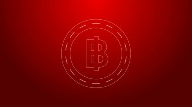 Yeşil çizgi kripto para birimi Bitcoin simgesi kırmızı arkaplanda izole edildi. Engelleme teknolojisi, bitcoin, dijital para piyasası, kripto para cüzdanı. 4K Video hareketli grafik canlandırması