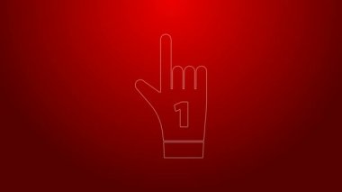 Yeşil çizgi bir numaralı fan eldiveni, parmak kaldırma simgesi kırmızı arka planda izole edilmiş. Yarışmalarda takım desteğinin sembolü. 4K Video hareketli grafik canlandırması