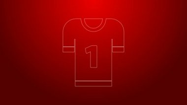 Yeşil çizgi Amerikan futbol forması ikonu kırmızı arka planda izole edildi. Futbol forması tabelası. 4K Video hareketli grafik canlandırması