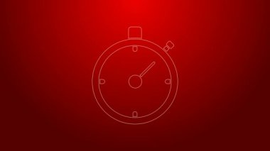 Yeşil çizgi Stopwatch simgesi kırmızı arkaplanda izole edildi. Zaman göstergesi. Kronometre işareti. 4K Video hareketli grafik canlandırması