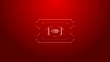 Yeşil çizgi Amerikan futbolu bileti ikonu kırmızı arka planda izole edildi. 4K Video hareketli grafik canlandırması