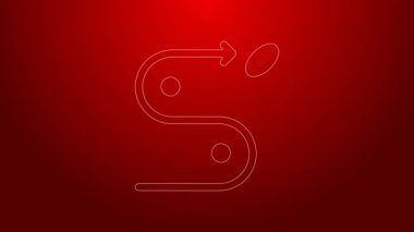 Kırmızı arkaplanda yeşil çizgi planlama konsepti simgesi izole edildi. Futbol ya da Amerikan futbolu kupası formasyonu ve taktiği. 4K Video hareketli grafik canlandırması