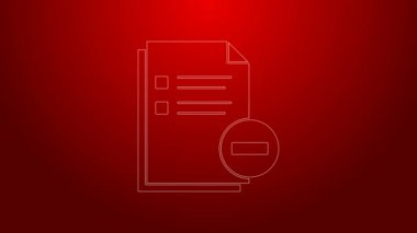 Kırmızı arkaplanda eksi simgesi olan yeşil çizgi belgesi. Belgeyi temizle. Dosya belgesini sil. Bilgi dosyasını sil. 4K Video hareketli grafik canlandırması