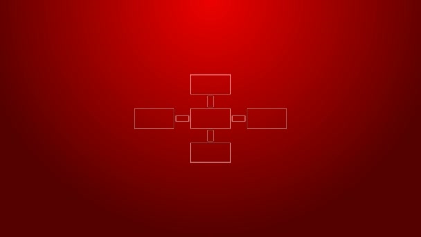 Linha verde Gráfico de organograma de hierarquia de negócios ícone de infográficos isolado no fundo vermelho. Estrutura organizacional corporativa elementos gráficos. Animação gráfica em movimento de vídeo 4K — Vídeo de Stock