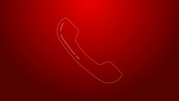 Green line Telephone handset icon isolated on red background. Phone sign. 4K Video motion graphic animation — Stock Video