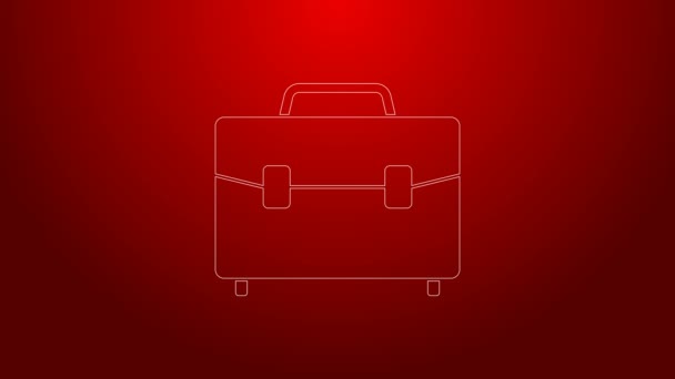 Icona valigetta verde isolata su sfondo rosso. Un caso d'affari. Portafoglio aziendale. Animazione grafica 4K Video motion — Video Stock
