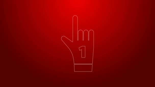 Green line Number 1 one fan hand glove with finger raised icon isolated on red background. Symbol of team support in competitions. 4K Video motion graphic animation — Stock Video