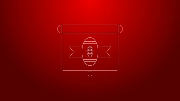 Grön linje amerikansk fotboll på tv-program ikon isolerad på röd bakgrund. 4K Video motion grafisk animation — Stockvideo