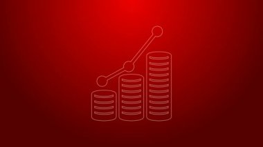 Kırmızı arkaplanda yeşil çizgi pasta grafiği ve madeni para simgesi izole edildi. Diyagram çizelgesi. 4K Video hareketli grafik canlandırması