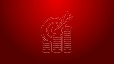 Kırmızı arka planda izole edilmiş para sembolü simgesi olan yeşil çizgi hedefi. Yatırım hedef simgesi. Başarılı iş konsepti. Nakit ya da Para işareti. 4K Video hareketli grafik canlandırması