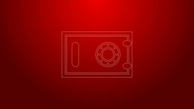Yeşil çizgi Güvenli simgesi kırmızı arkaplanda izole edildi. Kapı, şifreli bir banka kasası. Güvenilir Veri Koruma. 4K Video hareketli grafik canlandırması