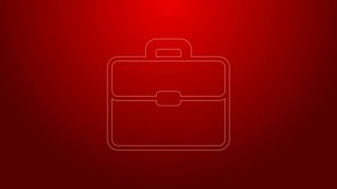 Kırmızı arkaplanda yeşil çizgi evrak çantası simgesi izole edildi. İş ilanı. İş portföyü. 4K Video hareketli grafik canlandırması