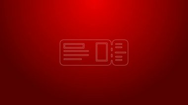 Yeşil hat seyahat bileti ikonu kırmızı arka planda izole edildi. Tren, gemi, uçak, tramvay, otobüs. Seyahat servisi konsepti. 4K Video hareketli grafik canlandırması
